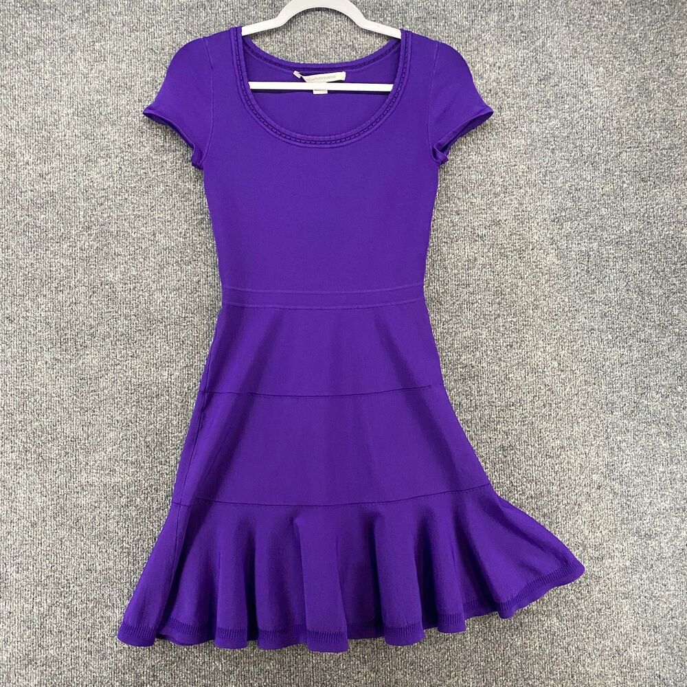 Diane Von Furstenberg Dress Womens‎ S Purple Fit Flare Ruffle Cocktail Feminine